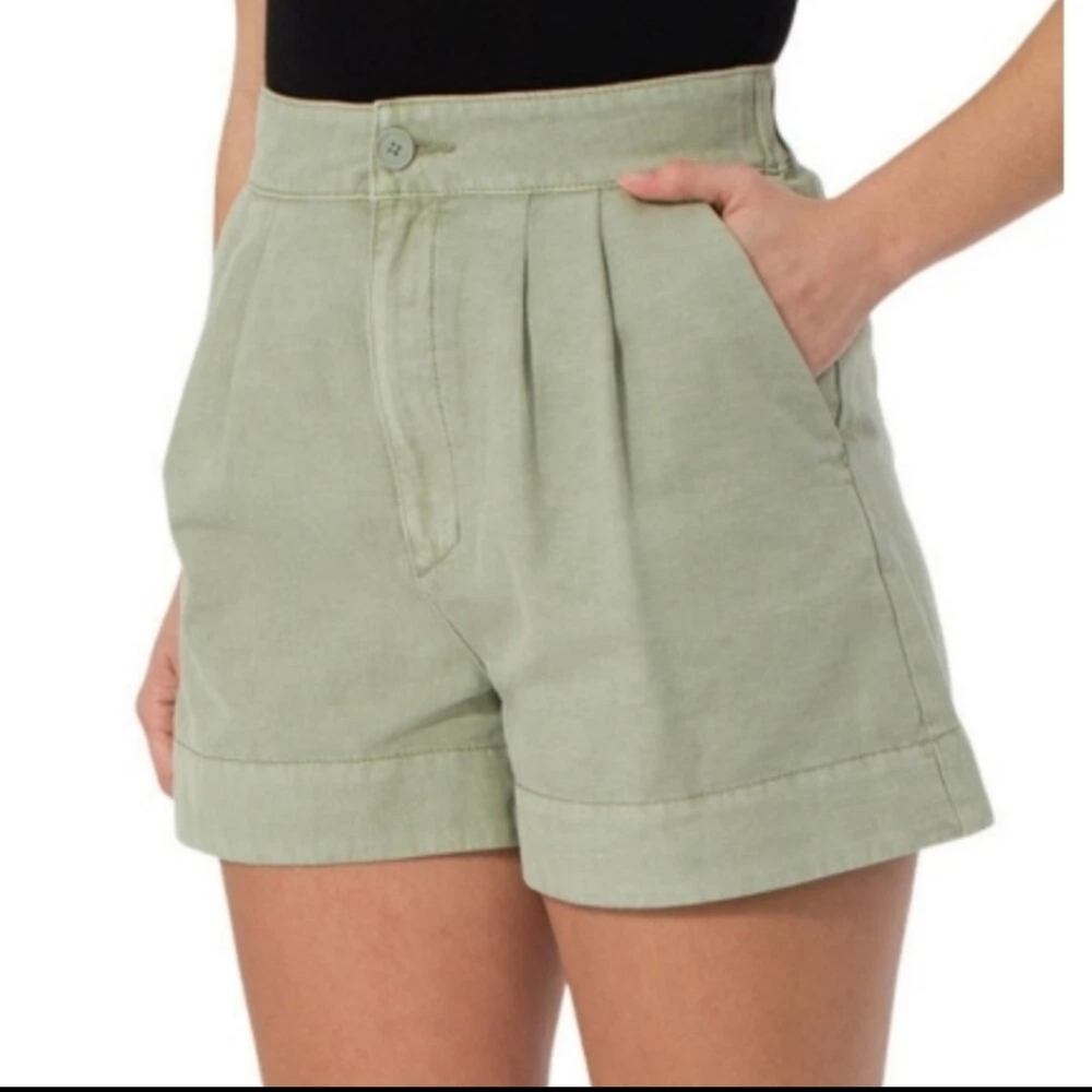 Joie Faded Green Pleated Shorts Linen Cotton Blend Size XXL